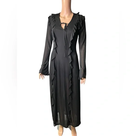 chinese dress ladies Gothic Velvet Lace Maxi Dress Black / S